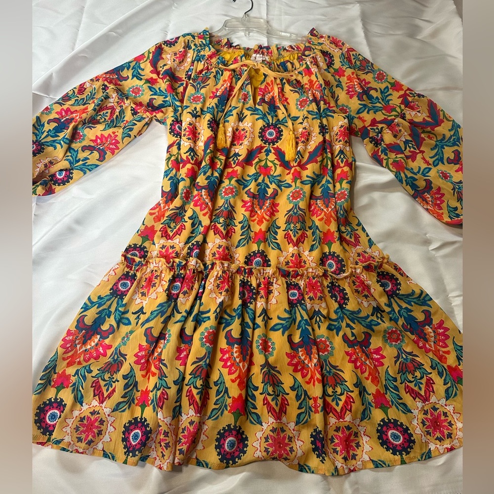 Flying Tomato vibrant A-Line ruffle Dress- size M~EUC